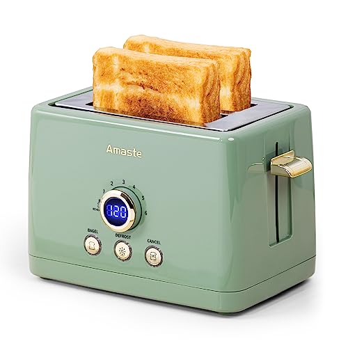 Amaste 2-Slice Retro Toaster with LED Display, Matcha Green, Extra Wide Slots