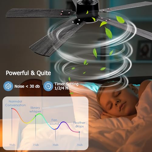 FUMLTP 52-Inch Black Ceiling Fan with Lights Remote & App Control