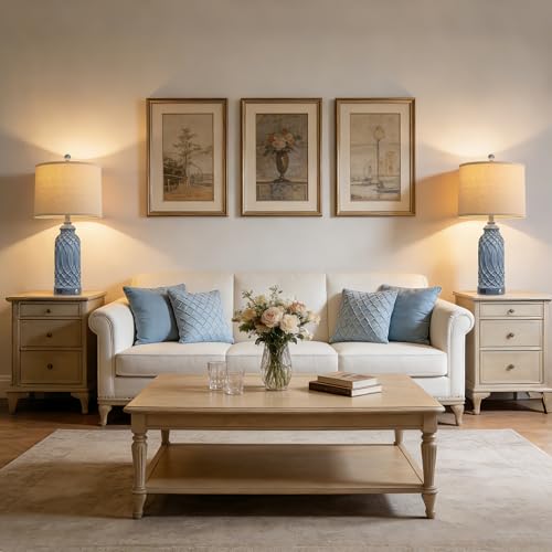 Blue Resin Table Lamp with Touch Dimming & USB Ports - 26.5''