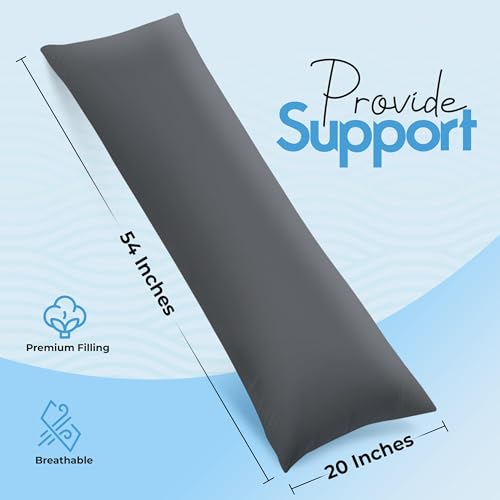 20x54 Inch Full Body Pillow for Side Sleepers, Grey Long Support Pillow