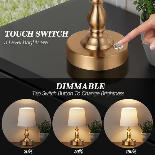 Mini Cordless LED Table Lamp with 5200mAh Battery, Dimmable Desk Light - Antique Brass