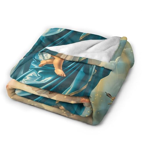 Virgin Mary Blanket for Girls Woman Our Lady of Guadalupe Throw Blanket Christian Stuff Decor Merch Cozy Flannel Soft Warm Plush Lightweight Bedding Religious Gifts for Boy Man Sofa Bedding 50"X40"