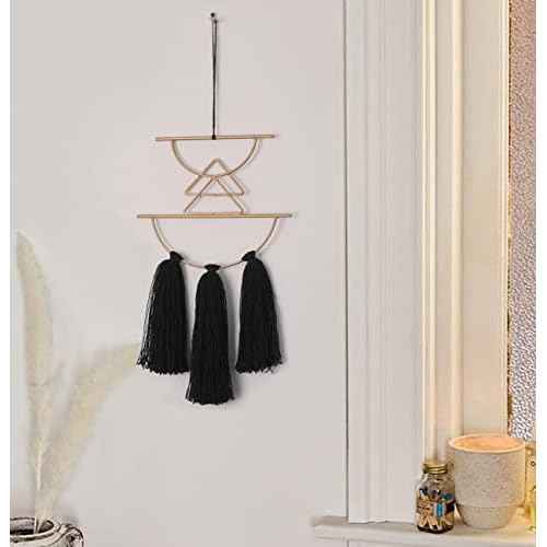 IOWER Boho Wall Decor Black Macrame Wall Hanging Metal Art Cute Home Small Decor for Livingroom Bedroom12 H