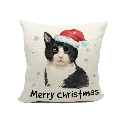 Mancheng-zi Christmas Cat Pillow Covers 18x18,cat Throw Pillow,Cat Pillow Cases,Merry Christmas cat Pillow Cover,Cat Gifts for Cat Lovers,cat Christmas Pillows,Christmas cat Decorations
