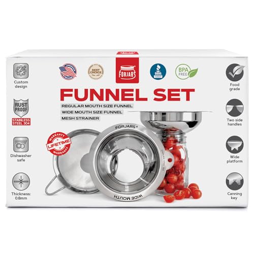 Stainless Steel Canning Funnel Set with Strainer - Wide & Regular Mouth for Food & Liquid Transfer