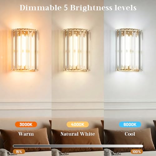 Keep Shinning Gold Wireless Wall Sconces Set of Two with Remote, RGB & Dimmable CCT for Bedroom Living Room Hallway