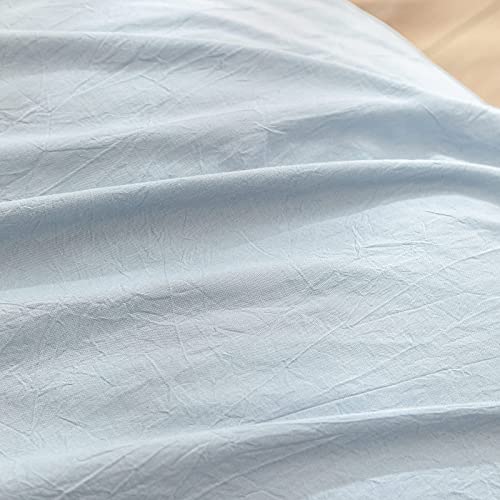 BESTOUCH Cotton Solid Duvet Cover Set Queen Cornflower Blue Linen Feel 90x90