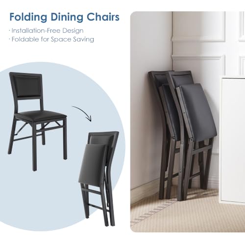 VECELO Black Folding Dining Chairs Set of 2 - Padded Metal Space-Saving Seats