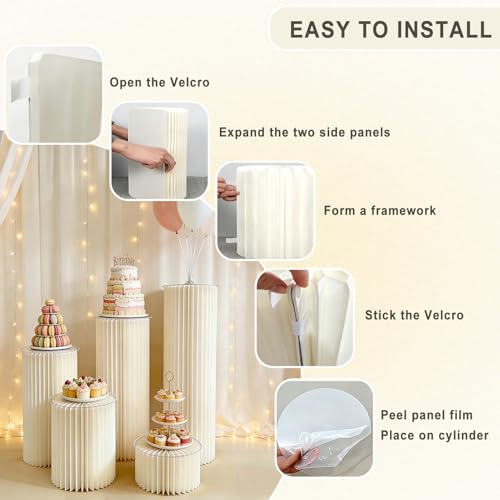 Jueraori Off-White Cylinder Pedestal Stands Set for Events & Displays, 5 pcs