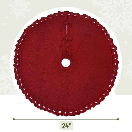Mr. Pen- Small Christmas Tree Skirt, 24", Red Knitted Christmas Skirt Tree, Xmas Tree Skirt, Christmas Skirts for Xmas Trees, Skirt for Christmas Tree, Small Tree Skirt Small, 24 Inch Tree Skirt