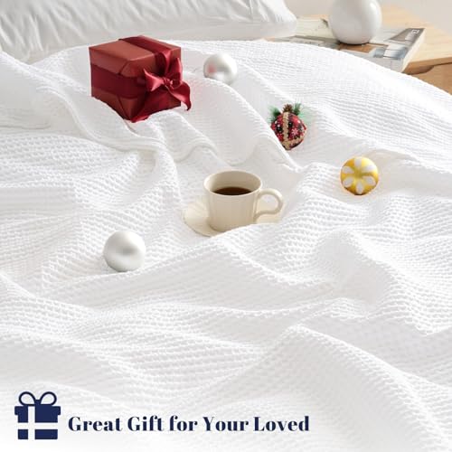 PHF 100% Cotton Waffle Blanket Lightweight Breathable, Queen Size,