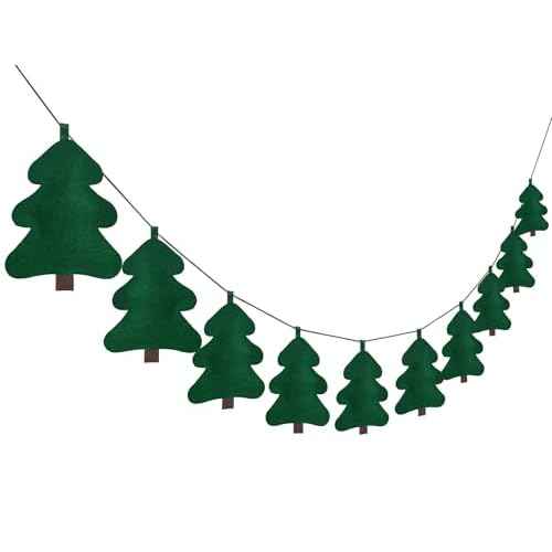 Green Christmas Tree Garland, Handmade Filling Cotton Felt Fabric Garland for Festival Christmas Home Decoration