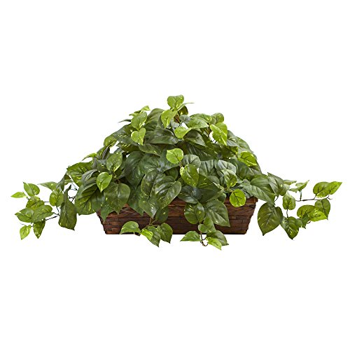 Nearly Natural 34 in Artificial Pothos Ivy Plant with Ledge Basket