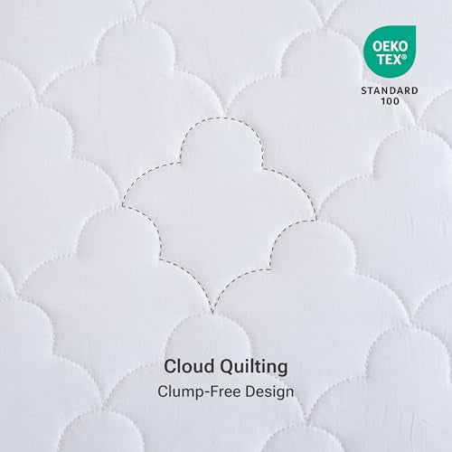 White Queen Size Cotton Mattress Pad with Cloud Quilting & Non-Slip Skirt