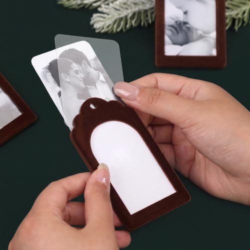 UNIQOOO 2x3 Inch Chocolate Brown Velvet Arch Photo Frame Ornaments – 8 Pack Christmas Hanging Double-Sided