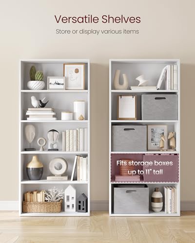 VASAGLE 5-Tier Bookshelf Storage Organizer - 23.6 W x 52.8 H Inches, Cloud White, 1 Pack
