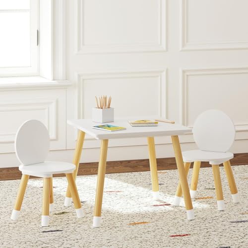 UTEX Wooden Toddler Table and Chair Set - Square-Back Design, White, Easy Assembly
