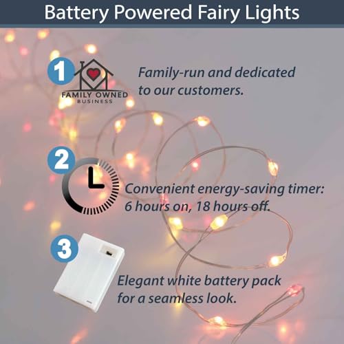 QBIS Battery Powered Fairy Lights for Bedroom, 40 LED Lights, Battery Operated String Lights for Christmas, Halloween Decorations, 6hr Timer Mode, Red, Orange, Yellow Fairy Lights