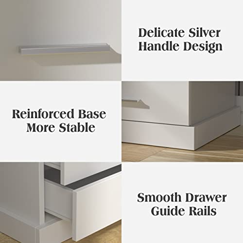Nightstand with Charging Station & LED Lights - White End Table with 3 Drawers - Variation: White / One Nightstand