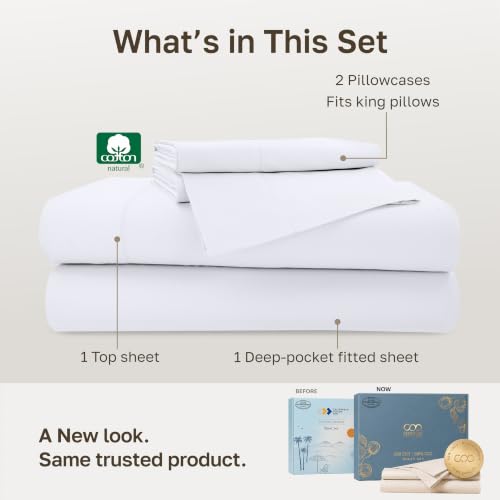 White King Size Cotton Sateen Sheet Set - 4 Pieces, Deep Pockets, Lightweigh