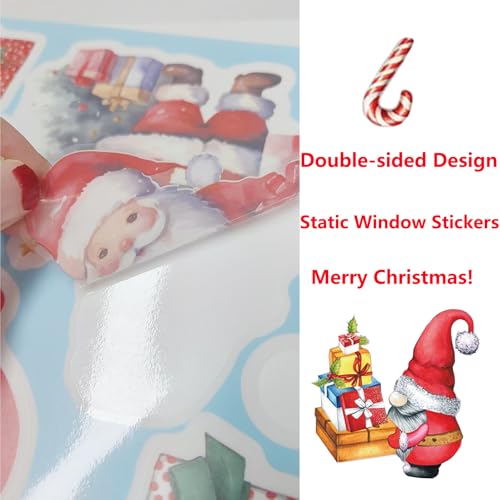 Christmas Gnome Window Clings Decals - Holiday Stickers for Home & Office - Xmas Decorations