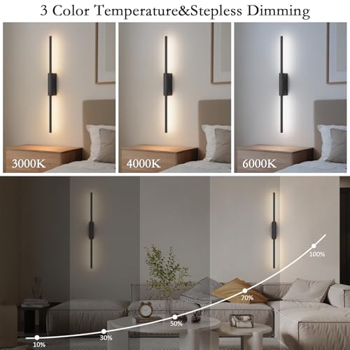 Black 23.6-Inch Rechargeable Wireless Wall Sconce Set of Two with Dimmable Colors