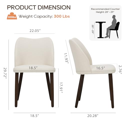 Modern Upholstered Dining Chairs Set of 2 - Beige Fabric with Wood Legs