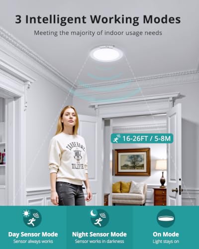 Wowatt 4 Pack Rechargeable Ceiling Lights with Motion Sensor, 3 Color Modes, Remote Control