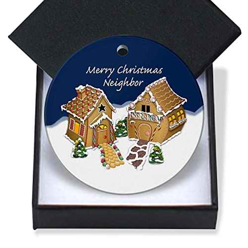 Christmas Ornament 2025 - Gift for Neighbors, Friendship Gingerbread House Keepsake, Holiday Present, Xmas Tree Decoration - Flat Circle Ceramic 3In