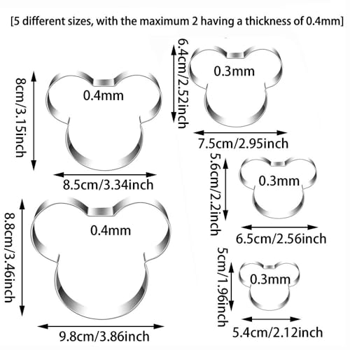 Mouse-Shaped Cookie Cutters 5-Pack Stainless Steel, 2.12"–3.86" (MrCookie) – Variation: Mouse