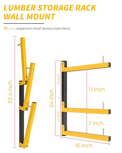 Yellow 6-Pack Wall Mount Lumber Storage Racks 9-Tier Heavy Duty Shelves 1080 lbs Capacity