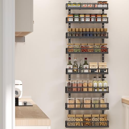Adjustable 8-Tier Wall-Mounted Spice Rack with Mixed Baskets - Black / 4.6" Diameter