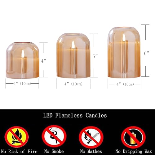 Gold Flameless Candles with Remote Control 4-6 Inch Flickering LED Pillars