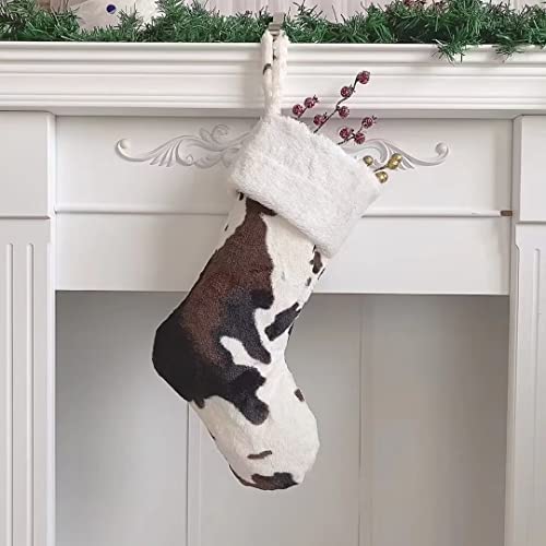 OLLULL White & Black Cow Faux Fur Christmas Stockings, Large 20 Inch, 2 Pack