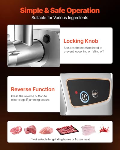 VEVOR 5 Lbs/Min Electric Meat Grinder with 3 Plates & Sausage Tubes, 700W