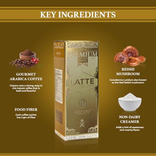 Gourmet Cafe Latte with Organic Ganoderma Lucidum - 20 Sachets, Instant Coffee & Creamer, Hot or Cold Brew