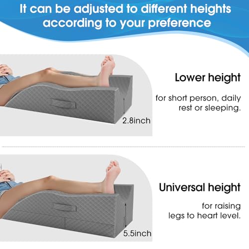 TranquilRelax Full Grey Leg Elevation Pillow for Post-Surgery & Support - Single Leg