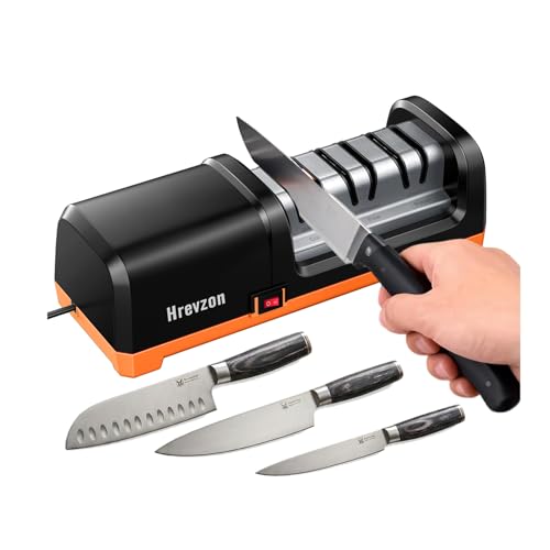 Electric Knife Sharpener 3-Stage Professional System for Kitchen Knives Black Orange