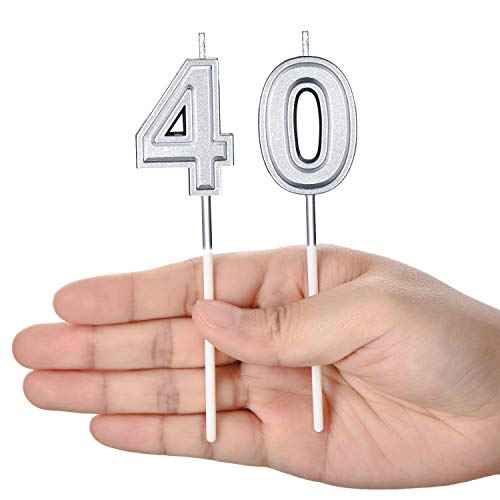Frienda 40th Birthday Candles, Number 40 Candles, Happy Birthday Cake Topper Decoration for Men Women Anniversary Party Wedding Decoration Anniversary Celebration Supplies Theme Party(Silver)