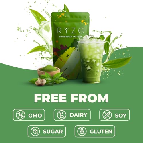 RYZE Organic Mushroom Matcha 6 Adaptogenic Mushrooms - 6.33 oz Pack