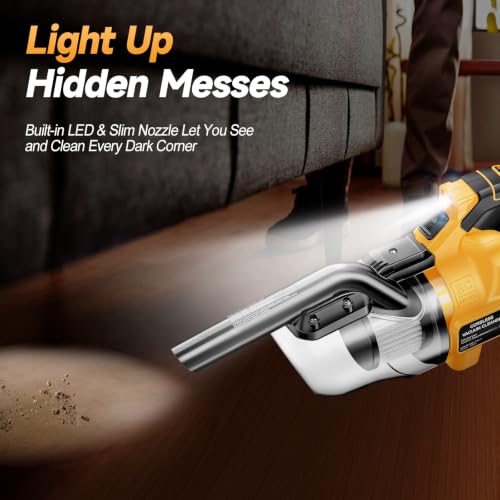 Yellow Cordless Handheld Vacuum Cleaner Compatible with DeWalt Batteries – Lightweight & Strong Suction