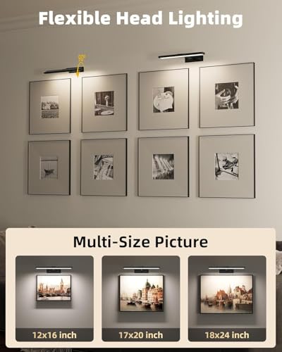 EZVALO 16-Inch Rechargeable Wireless LED Picture Light with IR Remote for Artwork - Black