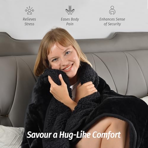 Weighted Blanket for Adults 15lbs Queen Size Sherpa Fleece Black - 60x80 inches