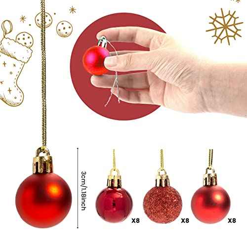 GOOTRADES Set of 24 Mini Shatterproof Christmas Balls Tree Ornaments Party Decoration, 3cm/1.1'' (Red)