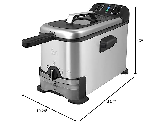 Kalorik 3 Quart Deep Fryer with Oil Filtration Adjustable Temp Dishwasher-Safe Basket