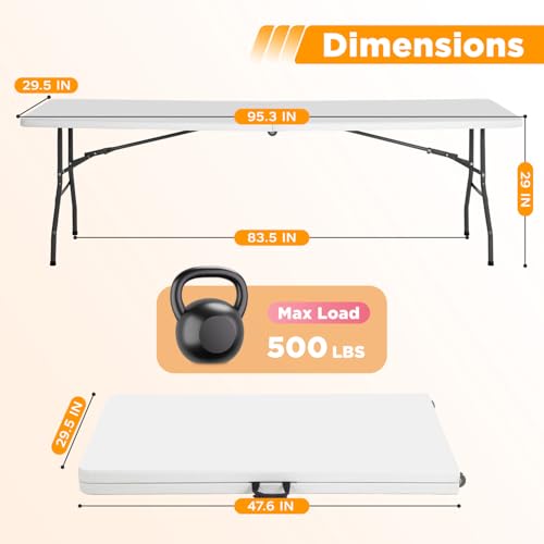 8ft Folding Table - White Portable Plastic Event Table with Locking Legs