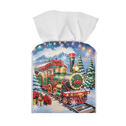 AFPANQZ Christmas Train Tissue Box Cover - Leather Desk Organizer for Bathroom & Office