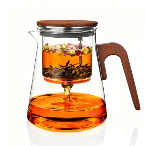 ZENS Magnetic Glass Teapot with Walnut Handle - 27oz Loose Tea Infuser