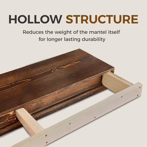 48-Inch Pine Wood Fireplace Mantel Shelf 3'' Thick Brown Floating Shelf - 48x3x8 Hollow