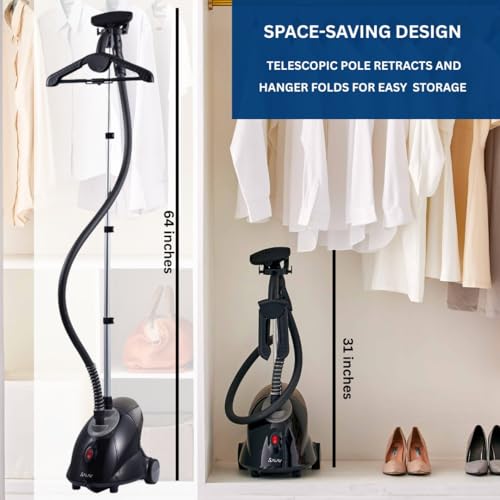 SALAV Full Size Garment Steamer with Auto-Off - 1500W, Black Auto Off Variant